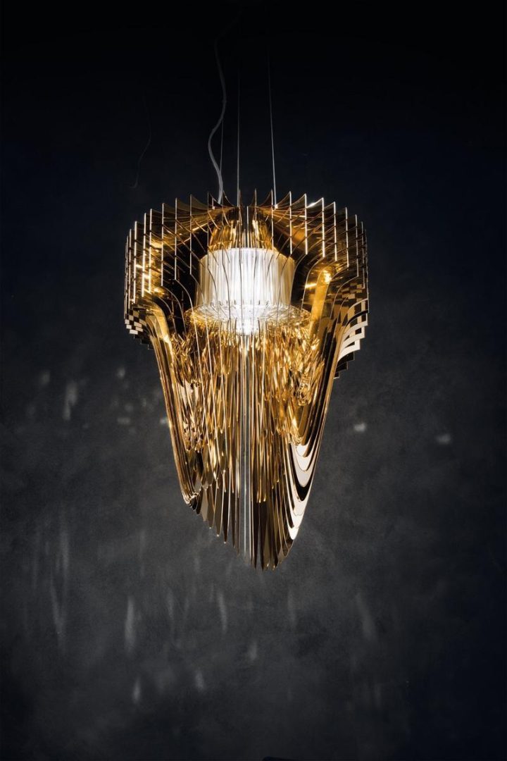 Aria Gold Pendant Lamp, Slamp