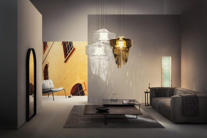 Aria Gold Pendant Lamp, Slamp