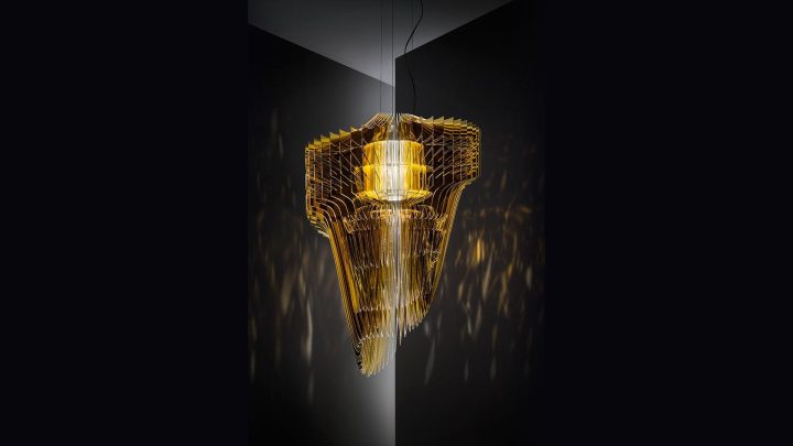 Aria Gold Pendant Lamp, Slamp