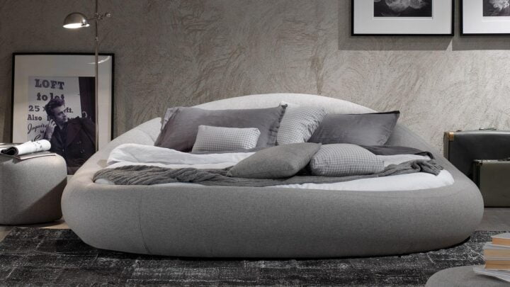 Pebble - round fabric bed with upholstered headboard | Dorelan