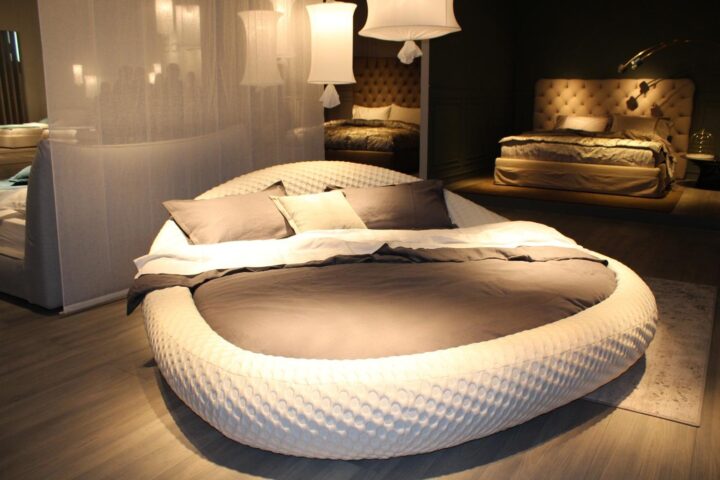 Pebble - round fabric bed with upholstered headboard | Dorelan