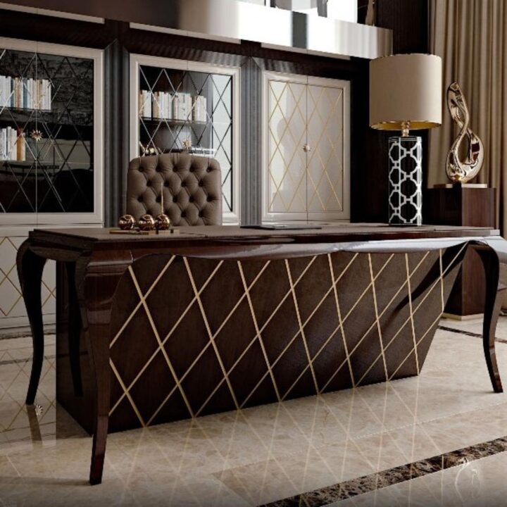 Gatsby - rectangular leather writing desk with drawers | Cavio