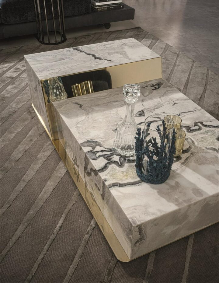 Bold - rectangular stone coffee table with drawers | Longhi