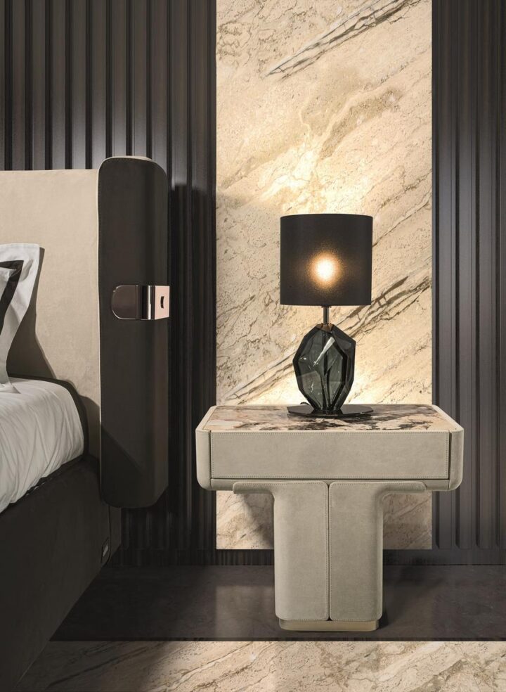 Do - rectangular leather bedside table with doors | Longhi