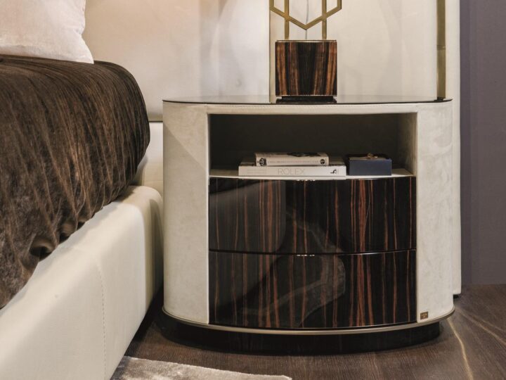 Elise - round leather bedside table with drawers | Longhi