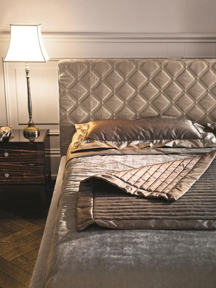 Helmut - nabuk bed with upholstered headboard | Longhi