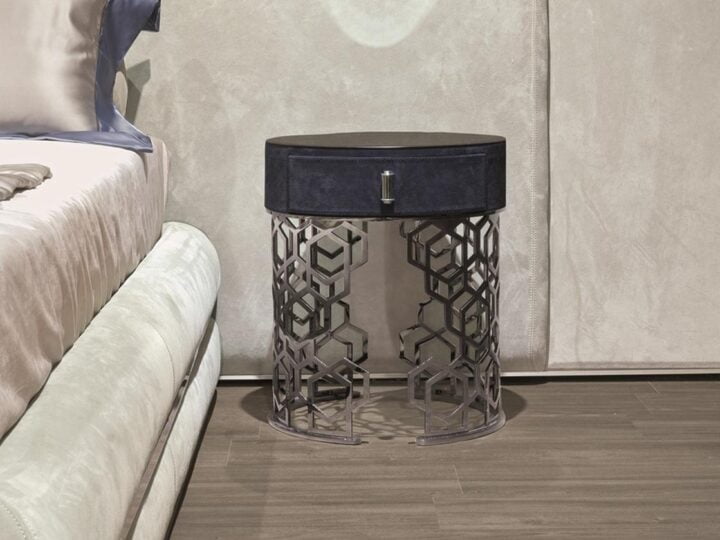 Lucy - round metal bedside table with drawers | Longhi