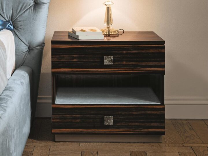 Phil - rectangular veneer bedside table with drawers | Longhi