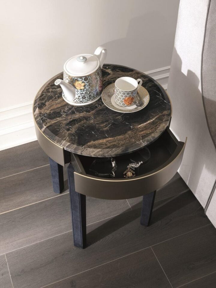 Ring - rounded nabuk bedside table with drawers | Longhi