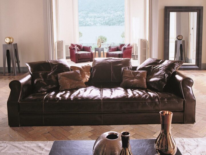 Rubens Free Back Cushions - sectional tanned leather sofa | Longhi