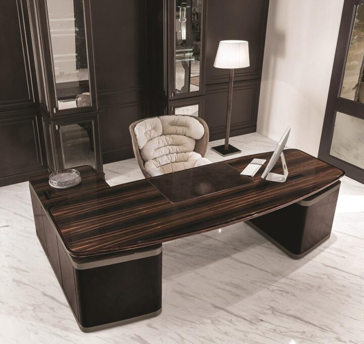 Ector - l-shaped veneer office desk with drawers | Longhi