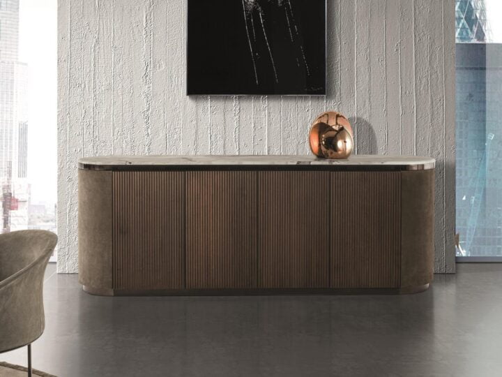 Gordon Wave - modular leather sideboard with doors | Longhi