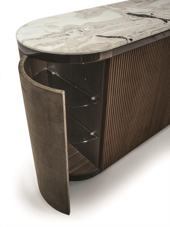 Gordon Wave - modular leather sideboard with doors | Longhi